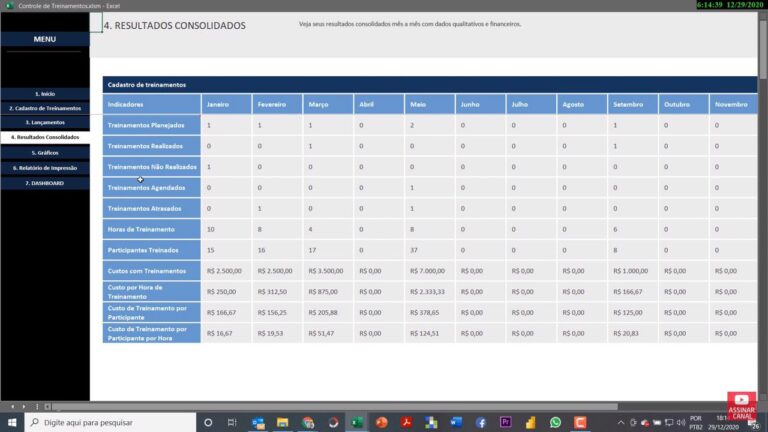 Planilha Dashboard De Planejamento E Controle De Treinamentos Rh