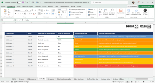 Planilha Dashboard Avaliação de Desempenho Nine Box - Imagem 4