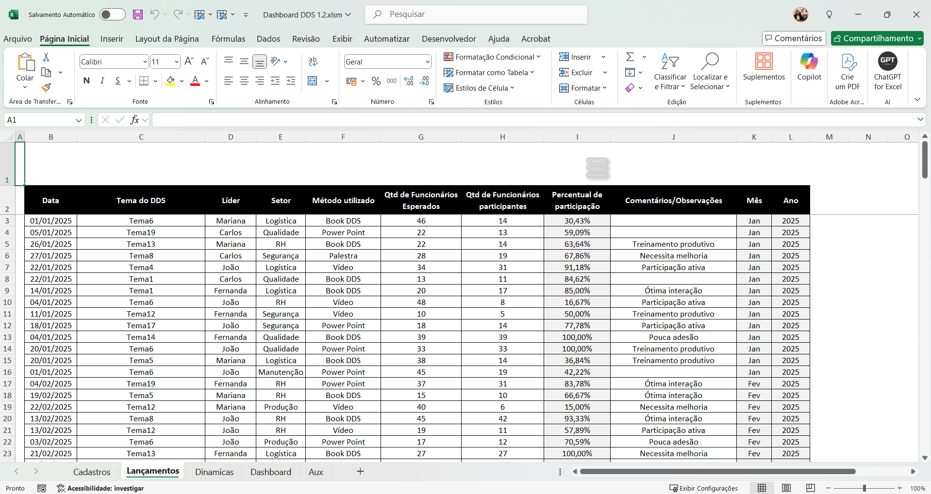 Planilha em excel DDS (Dialogo Diario de Segurança) - SST Segurança do Trabalho 1.2 - Imagem 3