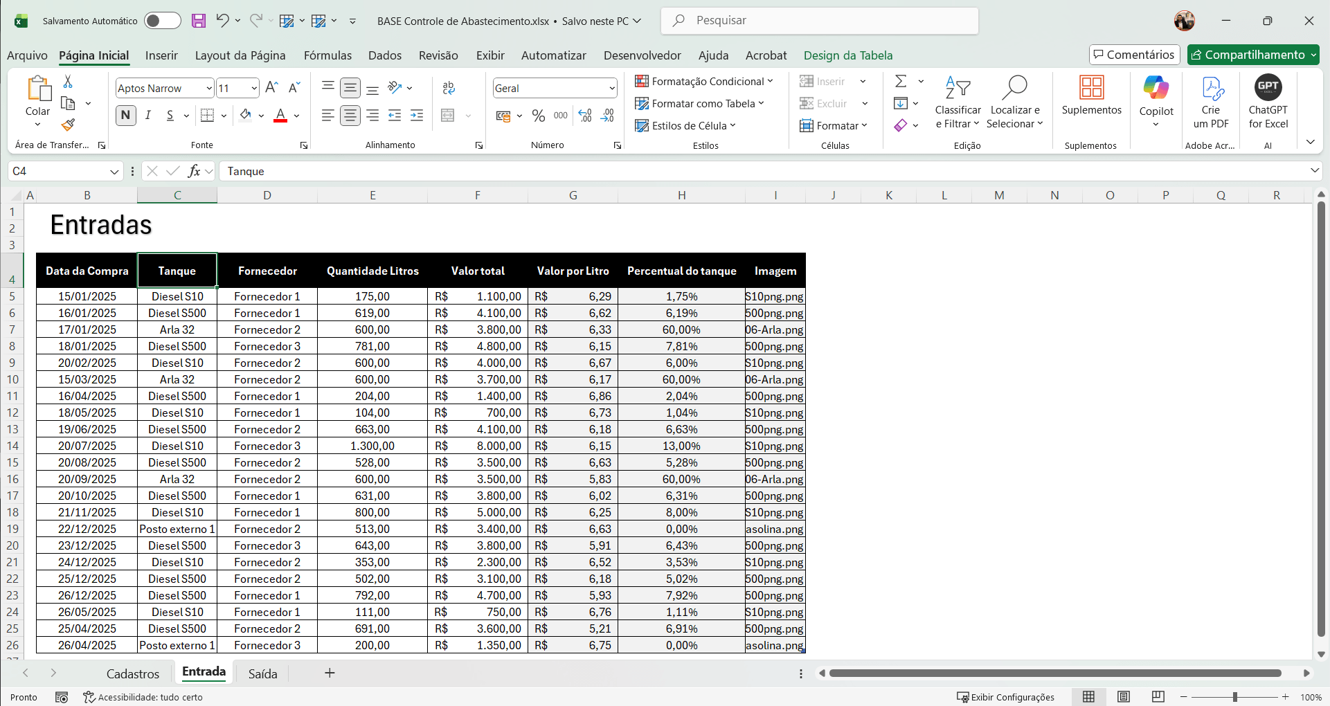 Dashboard em Power BI de Controle de Abastecimento - Diesel S10, S500  e Arla 32 - Imagem 3