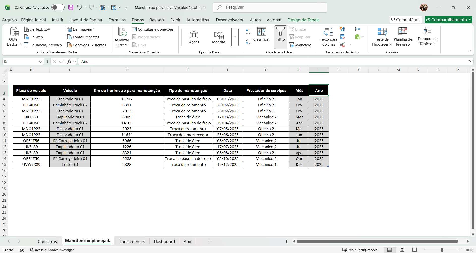 Planilha Dashboard Manutenção preventiva 1.0 Veículos ou Equipamentos - Imagem 3