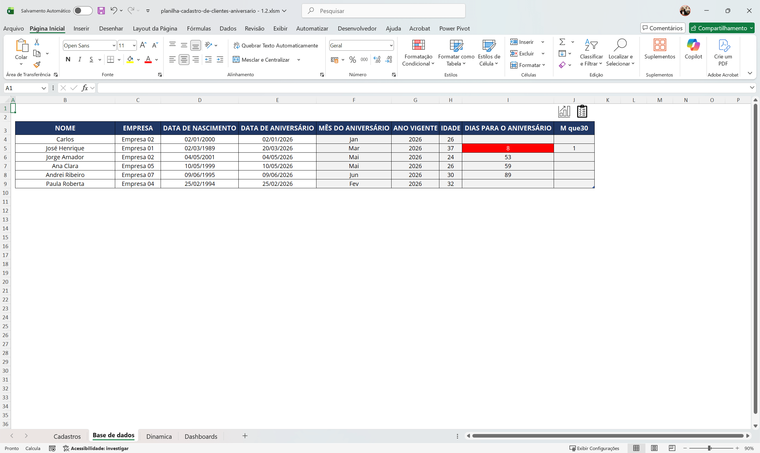 Planilha Controle de Aniversariantes 1.2 - Imagem 3