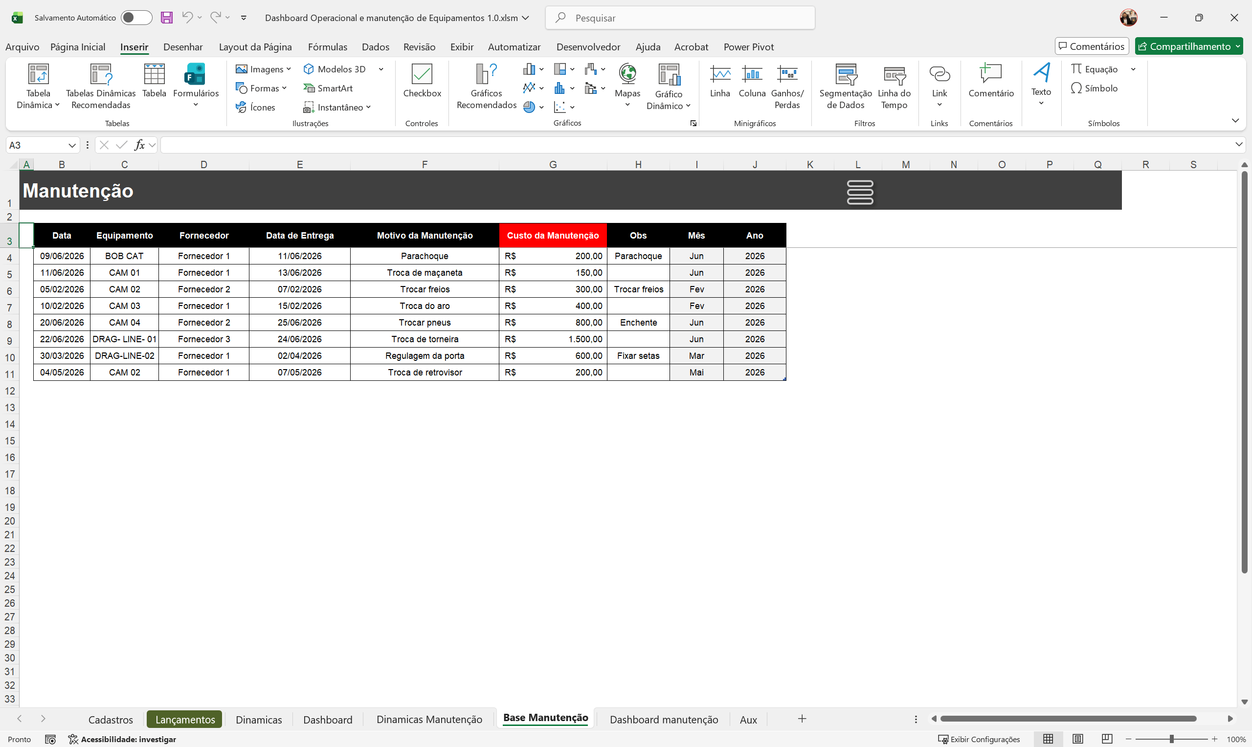Planilha de Manutenção e Operação de Equipamentos 1.0 - Imagem 4