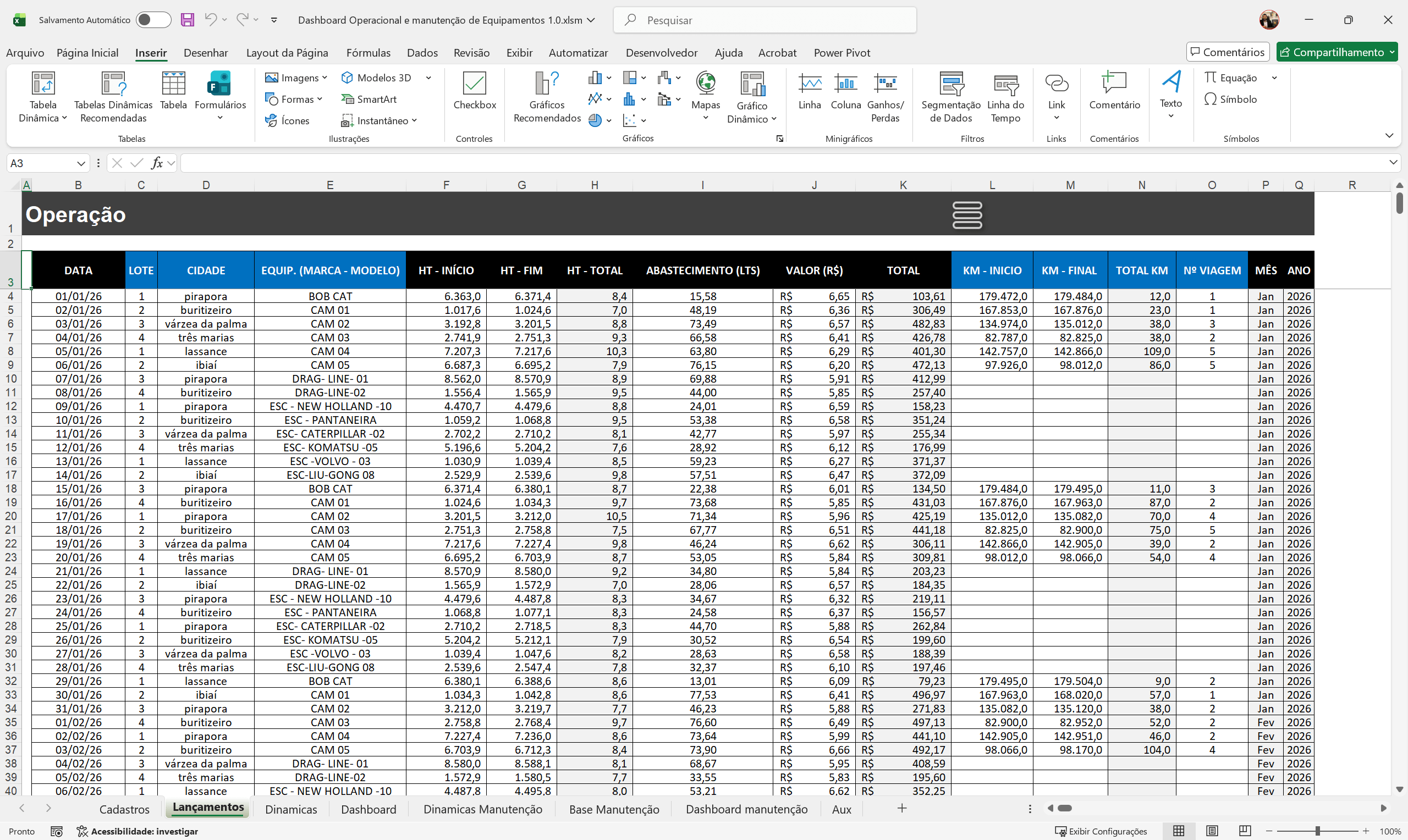 Planilha de Manutenção e Operação de Equipamentos 1.0 - Imagem 3
