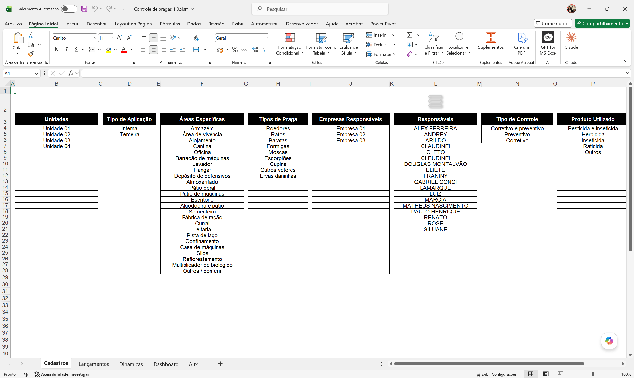 Planilha Dashboard Controle de Pragas em Excel - Imagem 2