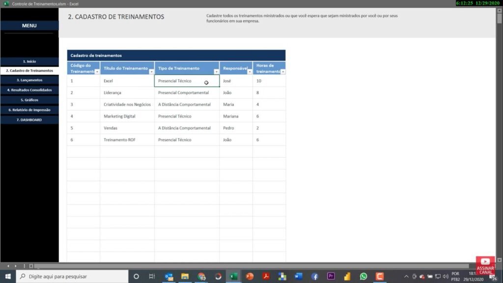 Planilha Dashboard de Planejamento e Controle de Treinamentos RH ...