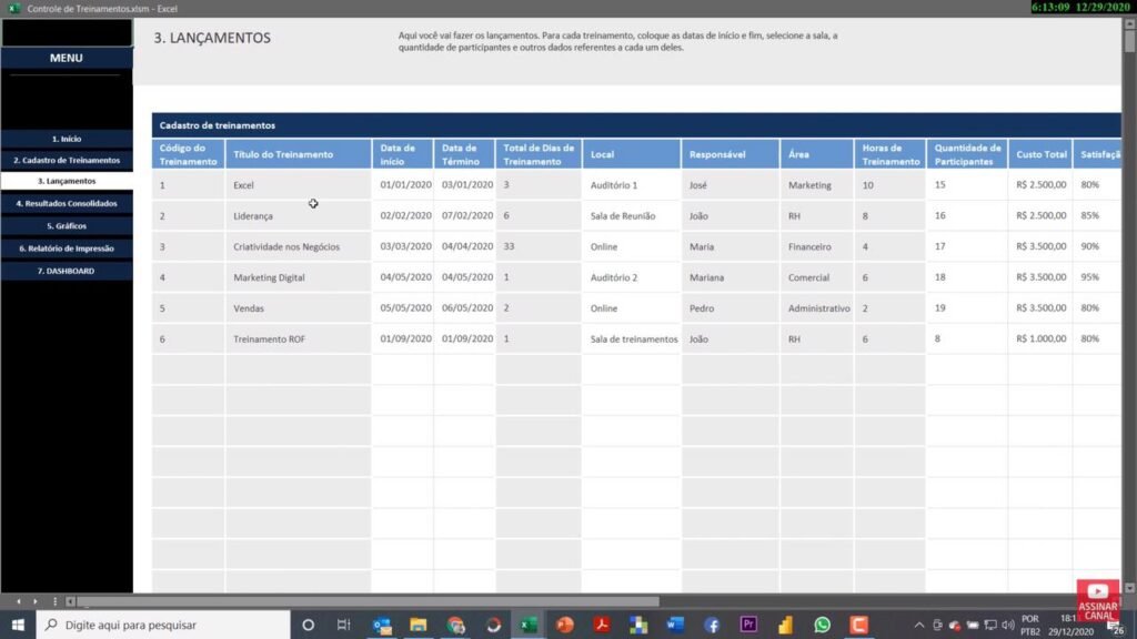 Planilha Dashboard de Planejamento e Controle de Treinamentos RH ...