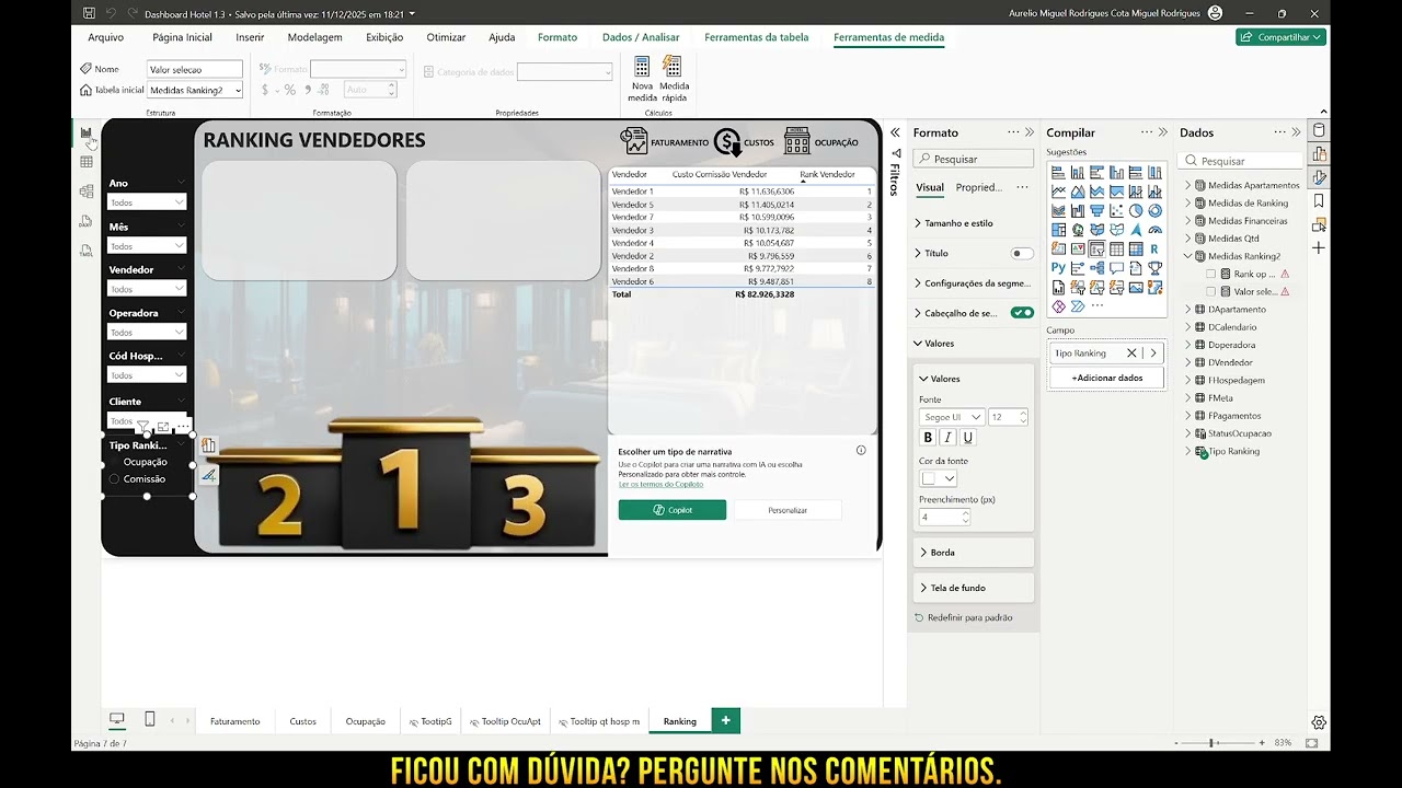 Como criar ranking no Power BI por tipo de Medida